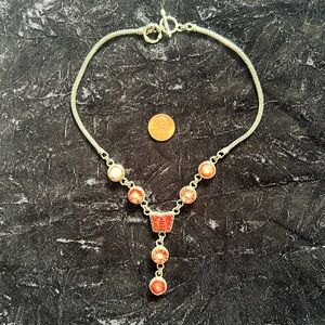 Vintage 925 silver and orange coral necklace 16 inch. Made in Bali.